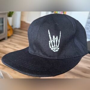 Skeleton Hand Rock On Snapback Hat Black Flat Bill Punk Goth Metal Adjustable